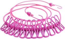 Waslijn met Clips - Droogtouw Kledinglijn - Buiten Kleding Drogen - Winddicht Antislip - 36 Meter - Rose Rood — thumbnail 1