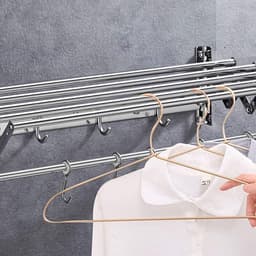 Waslijn Uitschuifbaar - Droogrek Opvouwbaar - Kleding Drogen - Muurbevestiging Ruimtebesparend - 70 cm - Zilver — thumbnail 2