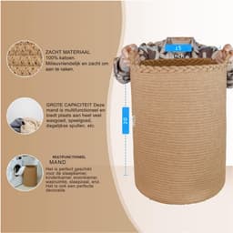 90L Extra Grote Geweven Wasmand Katoenen Hoge Wasmand Voor Dekens Kleding Kussens Speelgoed Schoenen Grote Opbergmand Bruin — thumbnail 4