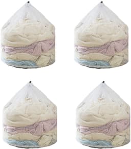 4-stuks Waszak van mesh voor de wasmachine - Waszak voor truien - Waszak met grote capaciteit - Waszak van mesh met trekkoord - 30x40 cm - Verdikt - Vormvast - Geschikt voor wasmachines, thuis, studentenkamers, hotels en op reis - Wit — thumbnail 1
