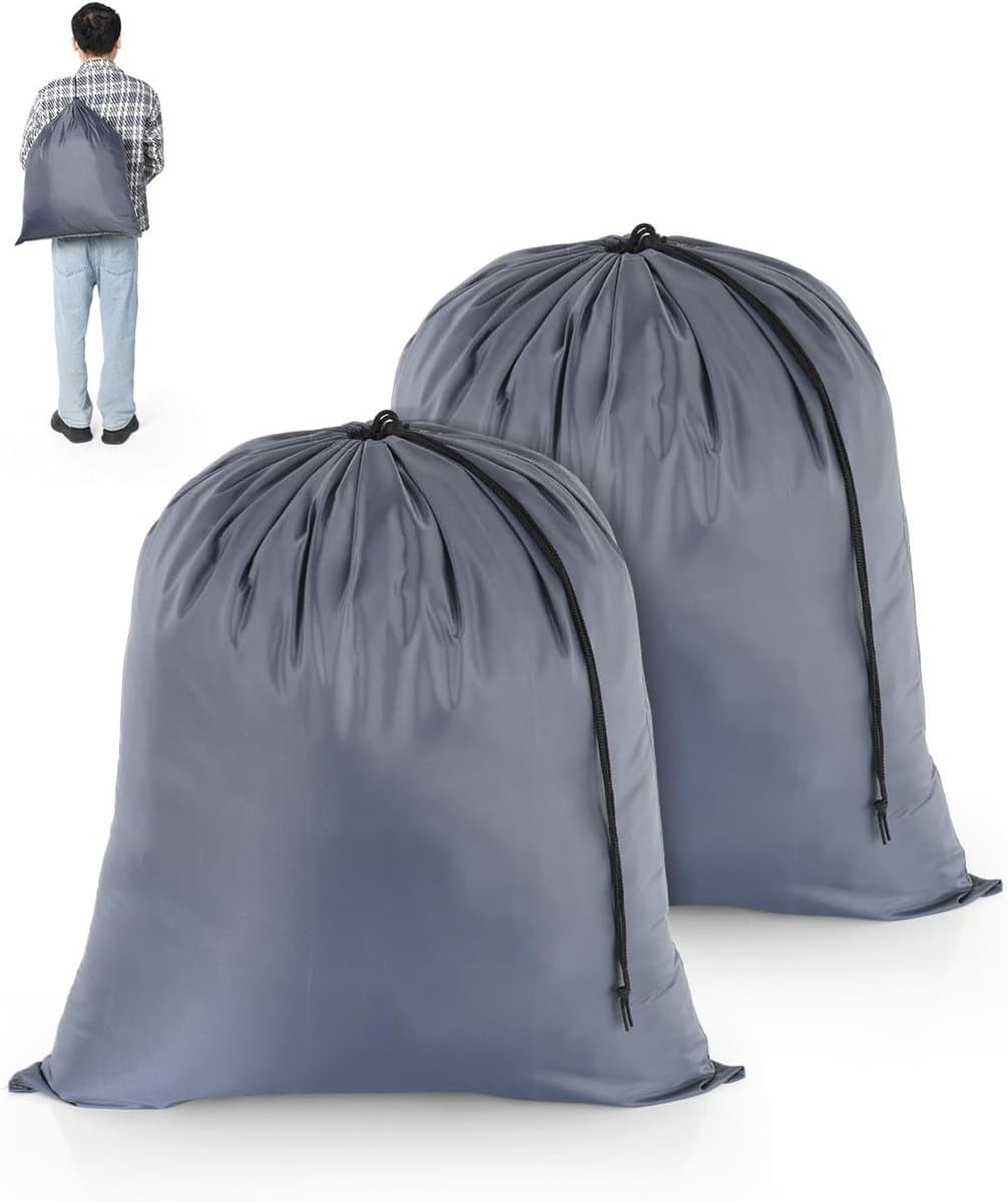 Reiswaszakken Set van 2, Vouwbare Opbergzakken voor Vuile Was, Scheurvast en Geschikt voor Camping, Vakantie en Studentenhuis, 50cm x 60cm, Grijs — afbeelding 1