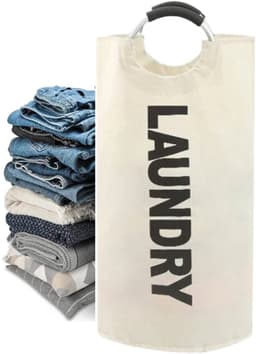 1 stuk - Handwaszak van stof - Wasmand van Oxford-stof - Opvouwbare opbergtas voor speelgoed - 90 liter - Gebroken wit - 38*72 cm - Geschikt voor slaapkamers, kledingkasten en studentenkamers — thumbnail 1
