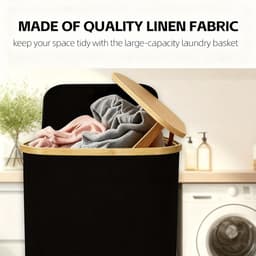 NETTLIFE Wasmand Met Deksel - Zwart - Opvouwbaar - Met Handgrepen En Afneembare Zak - Lichtgewicht En Compact - Voor Slaapkamer Badkamer Studentenkamer En Wasruimte — thumbnail 4