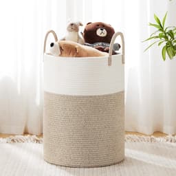 Geweven opbergmand - Opbergmand - Opbergmand kinderkamer - Opbergmandjes badkamer - 39×50cm - Wit/Bruin - Katoenen touw — thumbnail 3