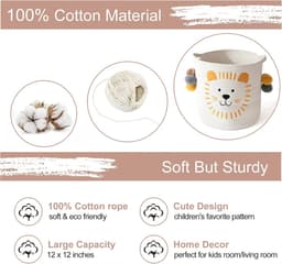 Opbergmanden voor speelgoed katoenen touw mand hond speelgoeddoos kinderen wasmand geweven deken mand met handvatten schattig dier wasmand, geschenkmand voor babykamer decor (leeuw) — thumbnail 5