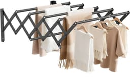 DnA® Wanddroogrek - Wanddroogrek Inklapbaar - Droogrek Muur - Wanddroogmolen - Zwart - 42cm x 18cm x 12cm — thumbnail 1