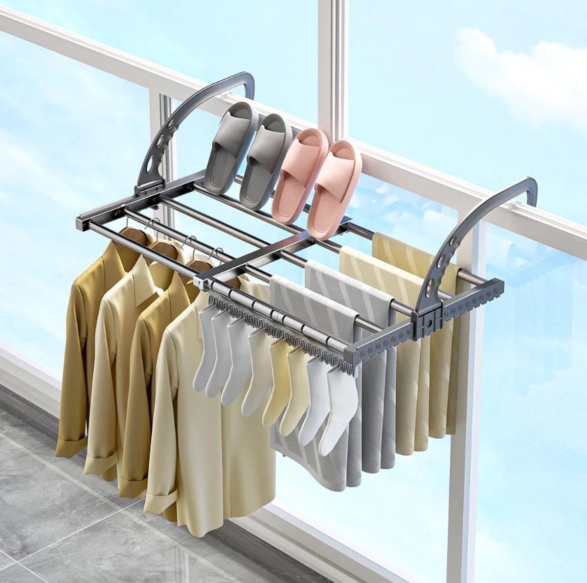 HEZIVO® Wasrek Hangend Trapgat - Droogrek Ophangbaar - Voor Radiator, Deur, Balkon - Uitschuifbaar — afbeelding 1