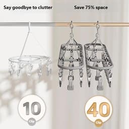 Waslijn met Clips - Kledingdroger Sokkenhouder - Kleding Drogen - Roestvrij Staal - 50 cm - Zilverkleurig — thumbnail 3