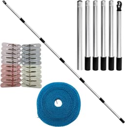 Waslijn Paal - Steunstaaf Droogrek - Buiten Was Drogen - Roestvrij Staal - 220 cm - Zilver — thumbnail 1