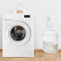 2 stuks - Opvouwbare wasmand voor aan de muur - Wasmand voor aan de muur - Hangende wasmand - Wasmand van gaas voor aan de muur - Ademend - Met handvat - Wit - 30*40*18 cm - Geschikt voor kleding en speelgoed — thumbnail 5
