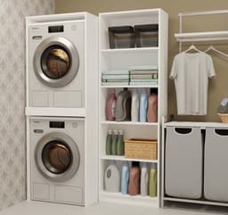 BDW Washing Machine Cabinet for Washing Machine and Tumble Dryer Pola Twin, 180 x 64 x 64 cm, Tall Bathroom Cabinet, Bathroom Furniture, Dryer, White — thumbnail 2