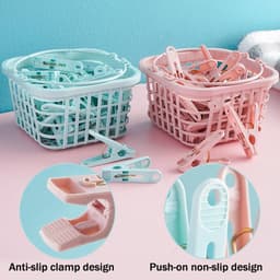 Wasknijpers Mand - 30 Kunststof Wasknijpers - Antislip - Sterke Klemkracht - Kleding Sokken Poppen Foto's - Voorraadmand - Roze — thumbnail 2