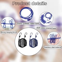 Waslijn - Waslijndraad - Reiswaslijn - Waslijn Camping – Compact– Incl. Oogjes - Rekbare Intrekbare Elastische Waslijn – Voor Reizen, Kamperen, Thuis – 1,8 m – 2 Stuks - Zwart Blauw — thumbnail 2