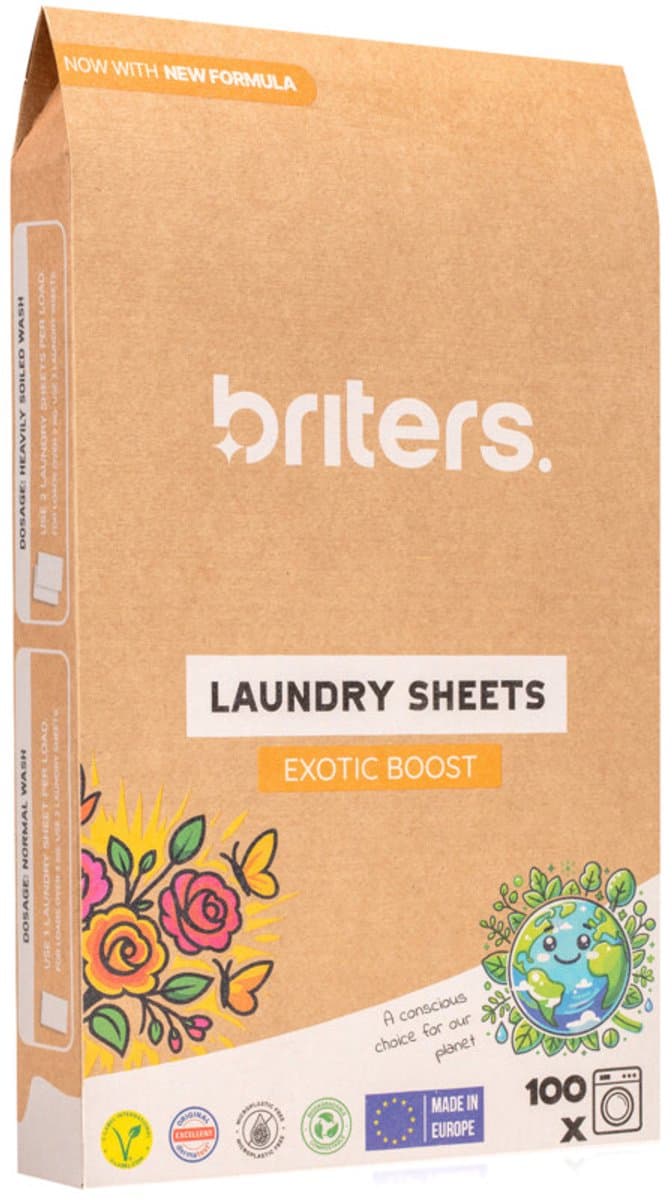 Briters Wasstrips Exotic Boost - 100 Wasbeurten - V-Label gecertificeerd (vegan) – Dermatest goedgekeurd (hypoallergeen) – biologisch afbreekbaar — afbeelding 1