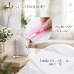 Pak van 4 mini zakken voor wasmachine, 12 x 12 cm, kleine opbergzakken, in mesh, met structuur in bijenbed, wasnet, waszak, waszak voor delicate wasgoed — thumbnail 4