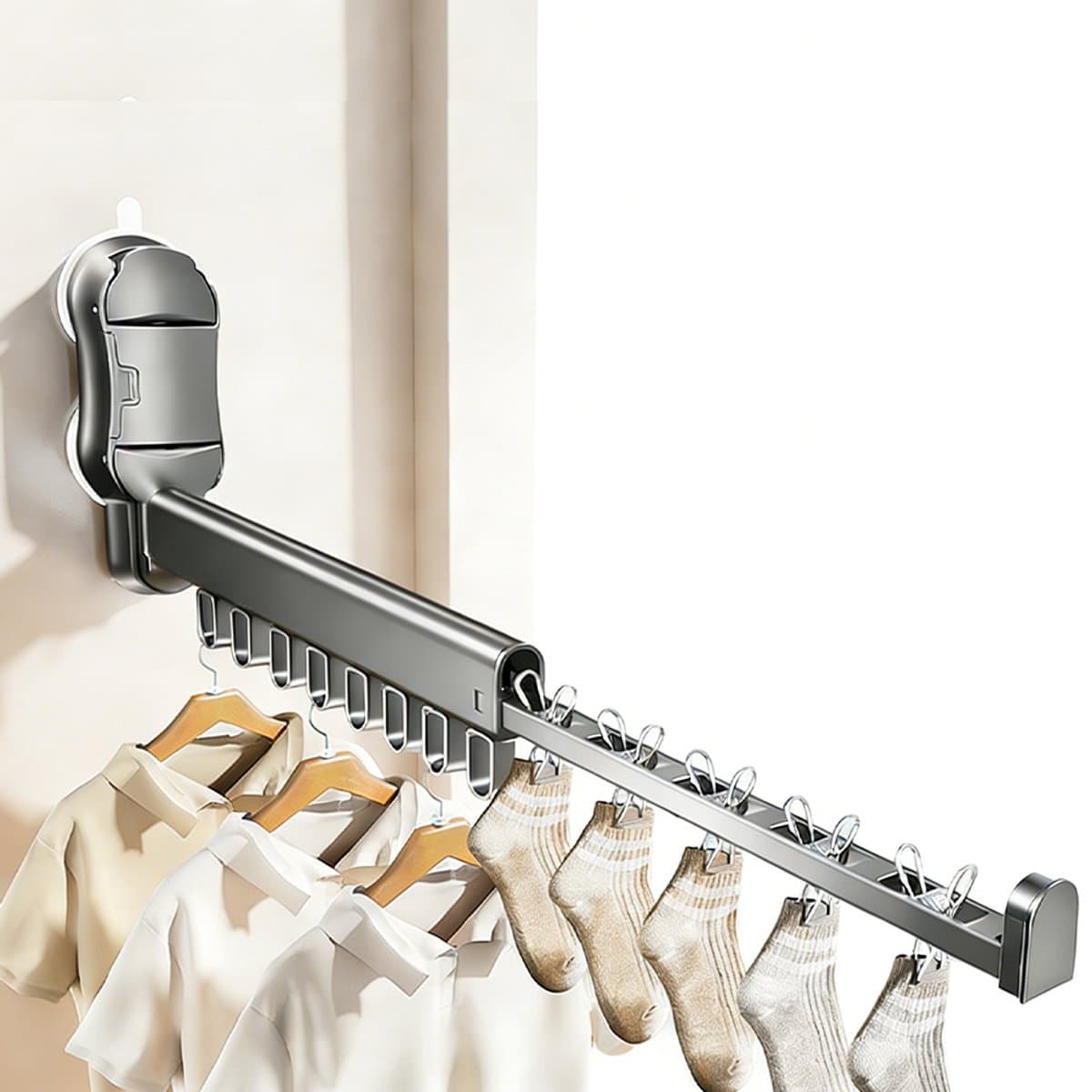 Wanddroogrek - Droogrek – Kledingrek – Wasrek – Inklapbaar – Hangdroogrek – Kledingroede & Kledingstang – Wasrek Muur- Donkergrijs — afbeelding 1