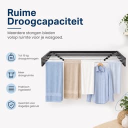 Avero® Wanddroogrek Inklapbaar XXL – 100cm – 6 Meter Drooglengte – Hangend – Droogrek Inklapbaar – Zwart — thumbnail 4