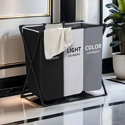 Nexxt Wasmand met 3 Vakken - Opvouwbare Wasverzamelaar 105 liter - 60 X 50 X 35cm - Was Sorteren - Grijs — thumbnail 2