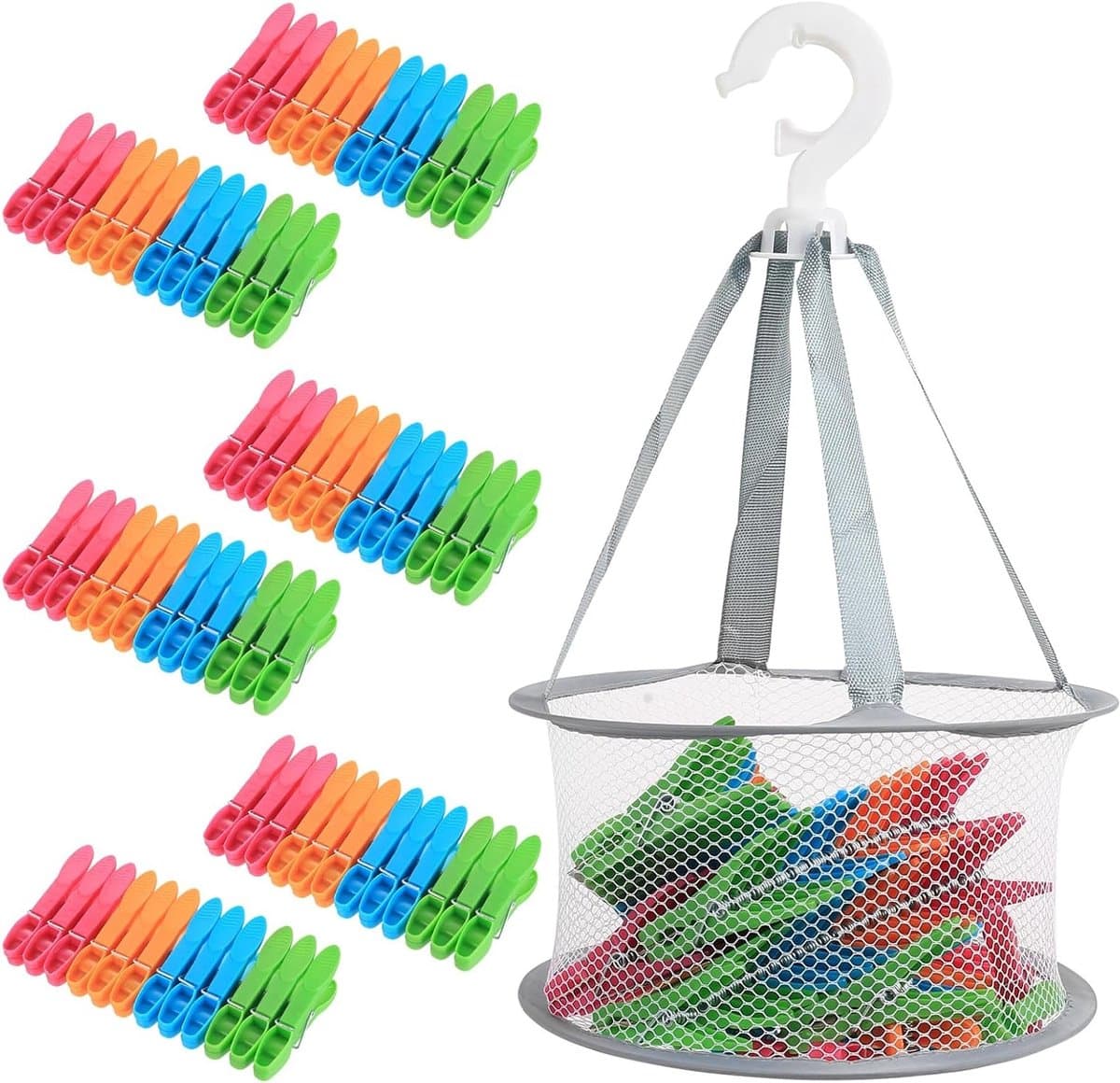 72 Pcs Clothes Pegs with Basket, Clothes Pegs Without Print, Windproof Non-Slip Clothes Pin Basket for Clothespins - ShopVlot — afbeelding 1