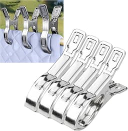 4 Stuks Metalen zwembadafdekkingsklem - Groot winddicht ontwerp - Strandlakenklem - Deken-/kledingklem - 14*2,3*9 cm - Geschikt voor het vastzetten van spullen in zwembaden, op ligstoelen, op cruiseschepen en in zonneweiden - Zilver. — thumbnail 1