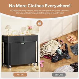 Wassorteerder met Wielen - Roller Wasmand Organizer - Was Sorteren en Opbergen - 3 Secties Uittrekbare Zakken - 80x32x76 cm — thumbnail 2