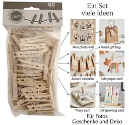 Dailygoods- Wasknijpers Hout - Mini Wasknijpers - Decoratieve Klemmen - Knutselen - 50 Stuks - 50 mm - Knijpers — thumbnail 5