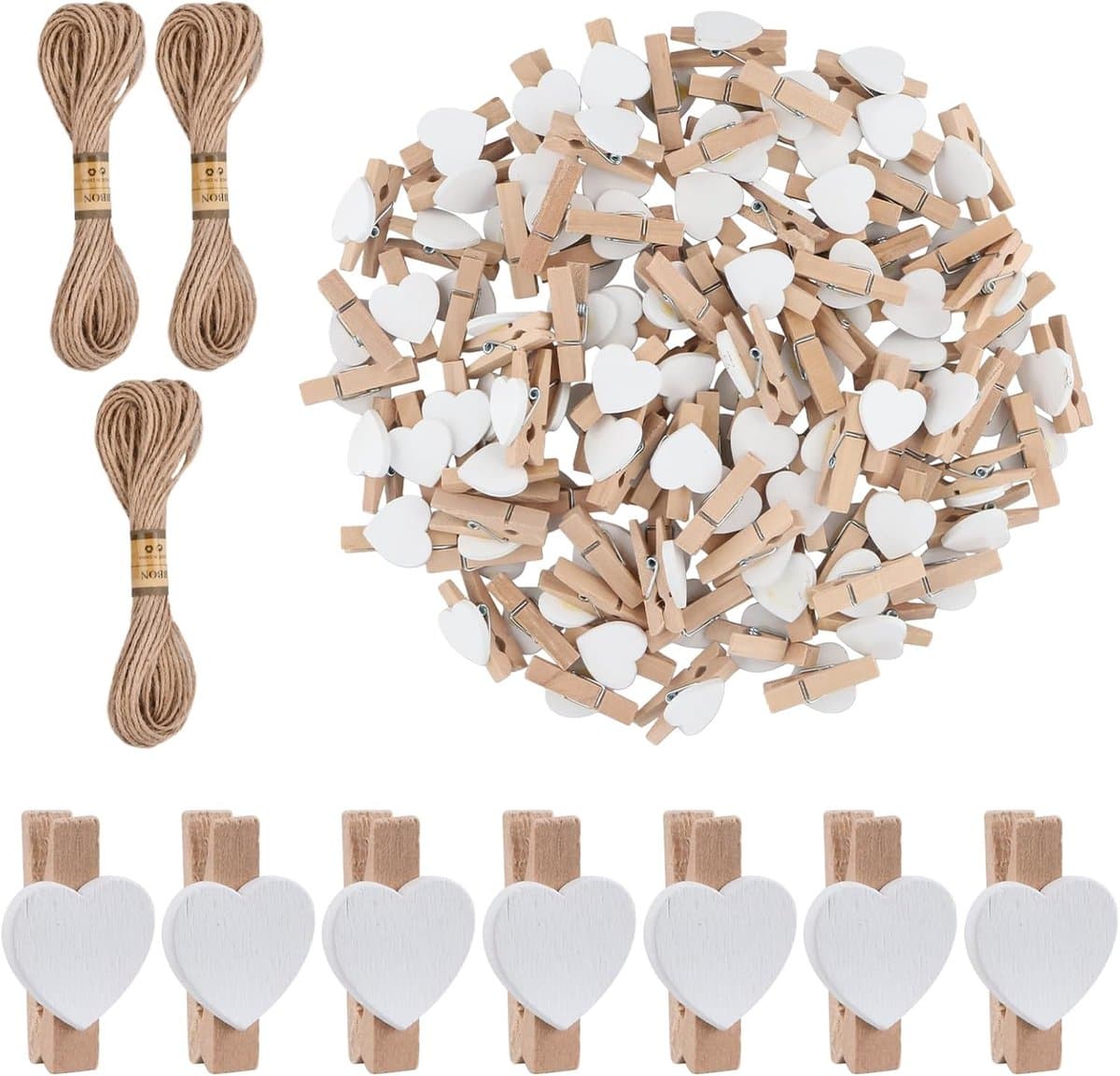 Houten Hartknijpers - Kleine Pinnen - Decoraties Maken - Natuurlijk Hout - 100 Stuks - Wit — afbeelding 1