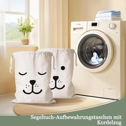Waszak met trekkoord - 60 x 50 cm - Waszakken - Waszak groot - Laundry bag - Waszakken voor wasgoed - Opbergtas - voor kleding, speelgoed - 2 Stuks - wit — thumbnail 3