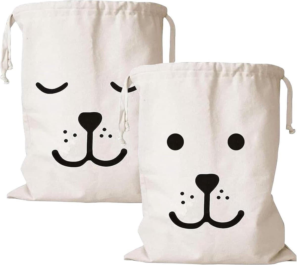 Waszak met trekkoord - 60 x 50 cm - Waszakken - Waszak groot - Laundry bag - Waszakken voor wasgoed - Opbergtas - voor kleding, speelgoed - 2 Stuks - wit — afbeelding 1