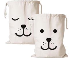 Waszak met trekkoord - 60 x 50 cm - Waszakken - Waszak groot - Laundry bag - Waszakken voor wasgoed - Opbergtas - voor kleding, speelgoed - 2 Stuks - wit