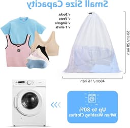 Wasnet voor Wasmachine, 40 x 50 cm, Set van 2, Grote Waszak met Trekkoord, Herbruikbare Fijne MESH Waszakken voor Studenten, Kamers en Thuisgebruik — thumbnail 5