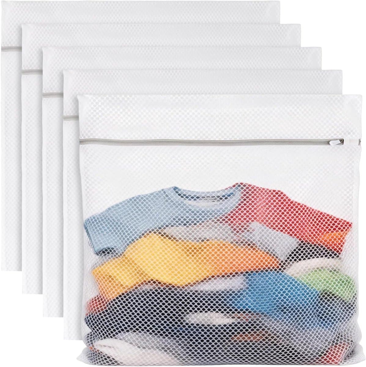 Set van 5 Grote Wasnetten 60 x 60 cm, Rits Waszakken voor Wasmachine, Bescherming voor Fijne Was, Sokken, Blouses en Truien, Wit — afbeelding 1
