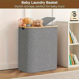 Seth Select Grote Wasmand 150 Liter – Dubbele Sorteermand – Met Bamboe Handgrepen – Grijs — thumbnail 5