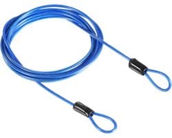 Veiligheidsstaalkabel, 2,5 mm x 2 m, gecoate staalkabel voor bagagesloten — met dubbele lus (blauw) — afbeelding 1