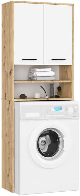 Badkamerkast voor Wasmachine FIN / Hoge Wasmachinekast met 2 Deuren / AKORD Furniture Factory / Artisan Eik - Wit / 65 x 180 x 30 cm — thumbnail 1