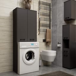Badkamerkast voor Wasmachine FIN / Hoge Wasmachinekast met 2 Deuren / AKORD Furniture Factory / Grafietgrijs / 64 x 180 x 30 cm — thumbnail 3