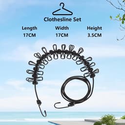 Draagbare Wastlijn Set - Reiswastlijn Klemmen - Buiten Drogen - Antislip Kleding Klemmen - 2 Stuks 1.8 Meter - Zwart Wit — thumbnail 3