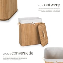 tectake® Robuuste Bamboe Wasmand - Opvouwbaar Met Deksel En Uitneembare Waszak - Verschillende Modellen - (100L Naturel - Rechthoek) — thumbnail 3