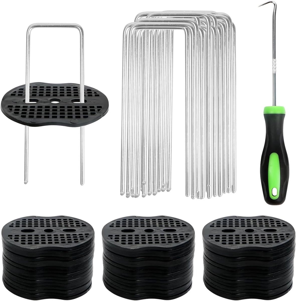 Set van 50 Grondankers met Wasmachines en Haak voor Tuin, Tent en Onkruiddoek — afbeelding 1