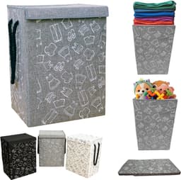 Lexorion Opbergmand - Opbergmand - Speelgoedmand Kinderen - Opbergmand met deksel - Opbergmanden - Opbergmand kinderkamer - Opbergmand speelgoed - Wasmand Opvouwbaar - Stijlvolle Kledingmand - 57L Wasmand - Grijs — thumbnail 1