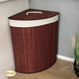 Ceruzo Bamboe Wasmand - Hoek Model - 72L - Vouwbaar - Deksel - 35 x 35 x H 60 cm- Bruin — thumbnail 2