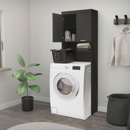 ECD Germany Wasmachinekast met 2 deuren en 2 open vakken, 187,5 x 63 cm, donkergrijs, badkamerkast voor wasmachine/droger, hoge kast badkamerplank wasmachine opbouw — thumbnail 3