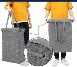 45L vuile wasmand - wasmand met deksel - draagbare vuile wasmand Slanke wasmand - smalle wasmand met deksel - met handvat - opvouwbare opbergmand voor vuile was - geschikt voor slaapkamer, wasruimte, slaapzaal - grijs — thumbnail 3