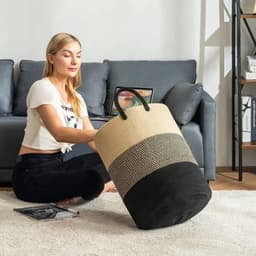 Wasmand van gevlochten katoen - Wasverzamelaar en speelgoed opbergmand met handvat - Handgemaakt - Z-bruin 2 wasmand — thumbnail 5