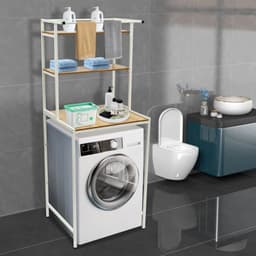Wasmachinerek - Opbergrek Badkamer - Ruimte Besparen - 3 Gelaagde Plank - 69x60x176.5 CM - Wit Marmer — thumbnail 4