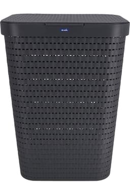 Rotho Country Wasmand 55L Antraciet met Deksel en Handvaten - Rotan Look - Kunststof - Ideaal voor Slaapkamer en Badkamer — thumbnail 2