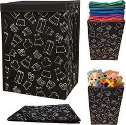Lexorion Opbergmand - Opbergmand - Speelgoedmand Kinderen - Opbergmand met deksel - Opbergmanden - Opbergmand kinderkamer - Opbergmand speelgoed - Wasmand Opvouwbaar - Stijlvolle Kledingmand - 57L Wasmand - Zwart — thumbnail 3