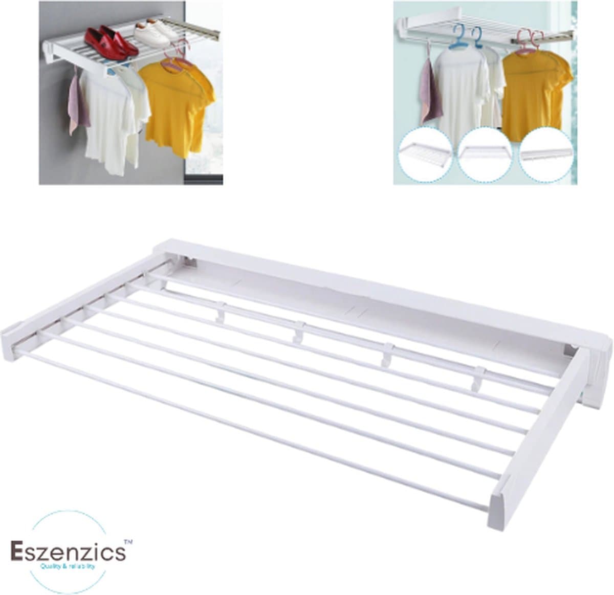 Eszenzics™ Droogrek - Compact en degelijk wasrek - Uittrekbaar - 85cm breed - 600cm waslijn - Tot 14kg wasgoed - Opvouwbaar - Buiten of Binnen — afbeelding 1