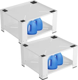 Wasmachine Verhoger - Dubbel - Wasmachine opbouwmeubel - Tot 150kg - Wasmachine Kast - Wasmachine Sokkel Universeel Wit — thumbnail 1