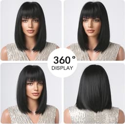 Korte Rechte Bob-Pruik met Pony voor Vrouwen - Synthetisch Haar voor Cosplay en Dagelijks Gebruik — thumbnail 5